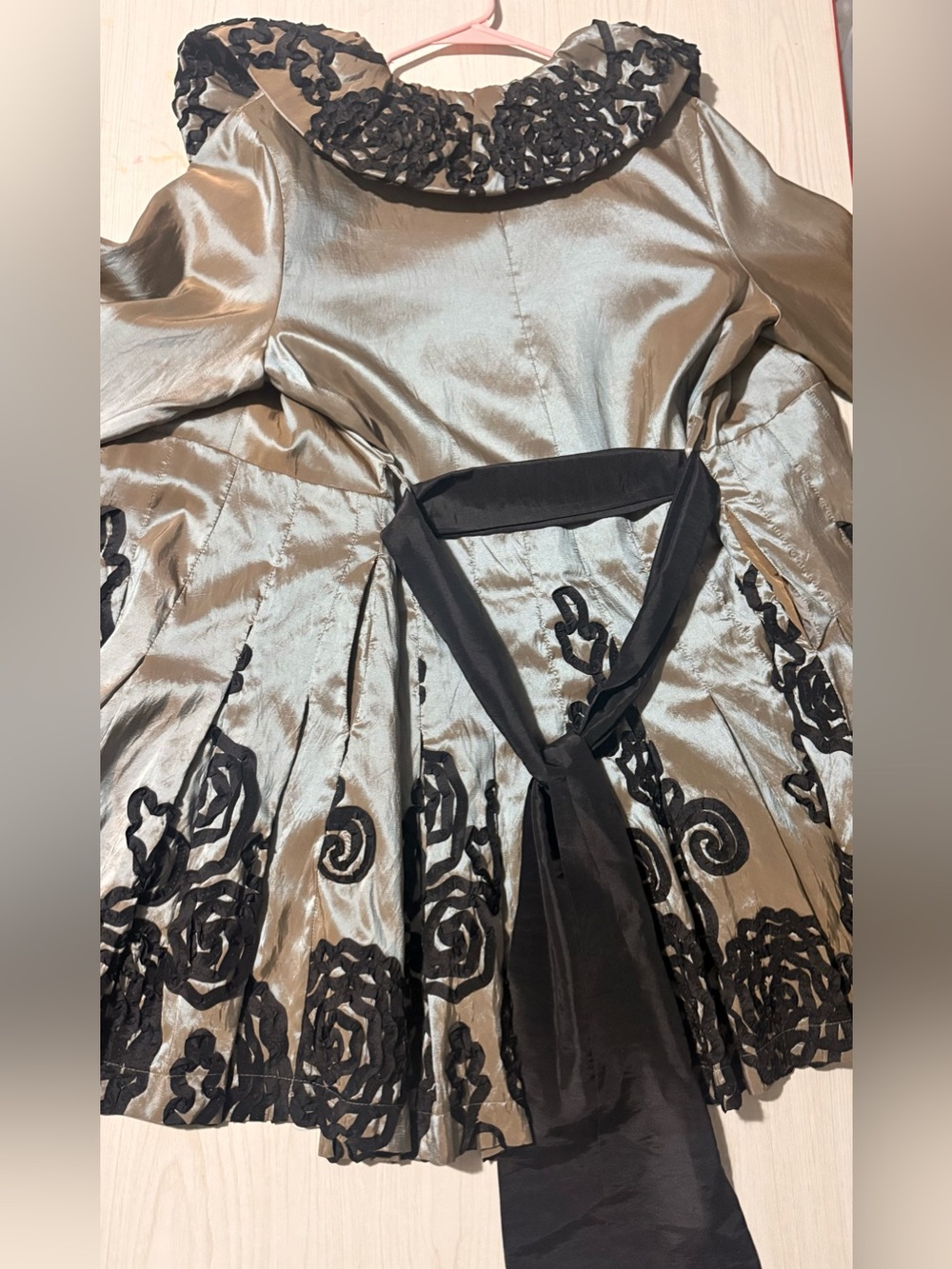 Metallic Taupe Womens Embroidered Fit-and-Flare Blazer - Picture 2 of 5
